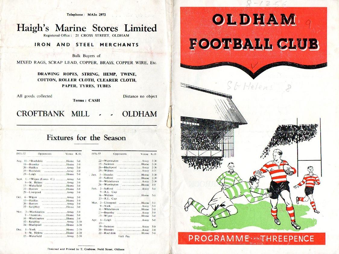 Programme cover: Oldham v St Helens, 8 December 1956