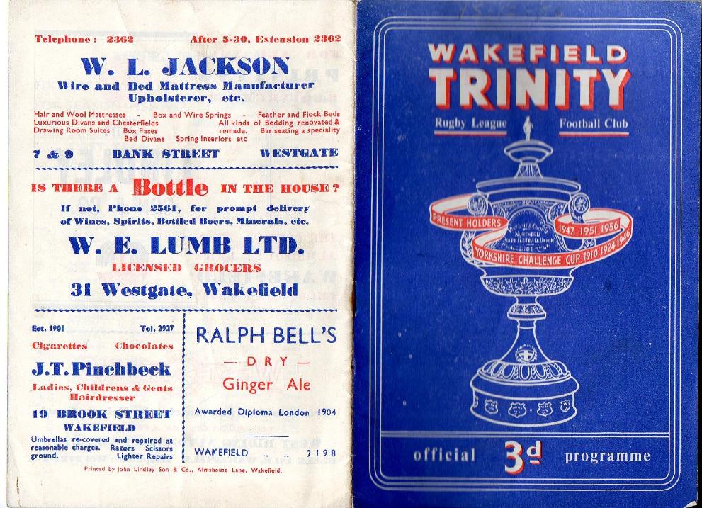 Programme cover: Oldham v Wakefield Trinity, 15 December 1956