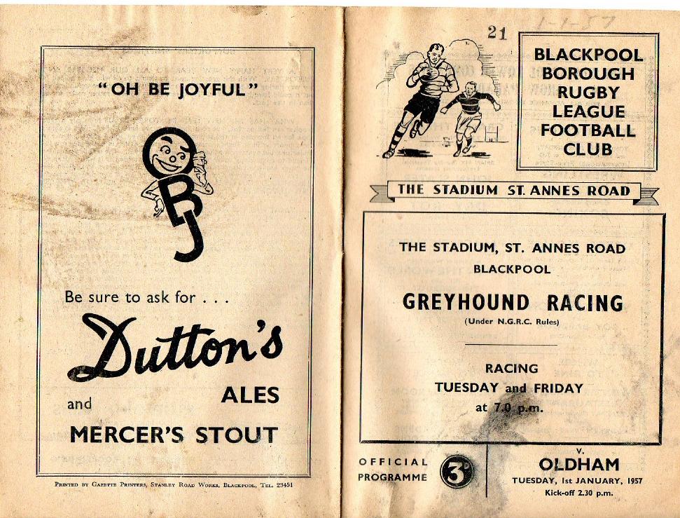 Programme cover: Oldham v Blackpool Borough, 1 January 1957