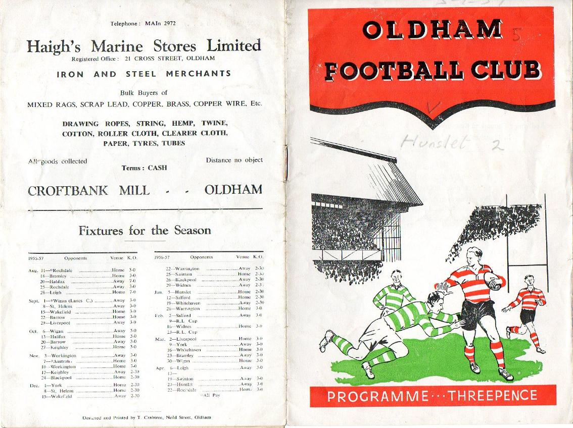 Programme cover: Oldham v Hunslet, 5 January 1957