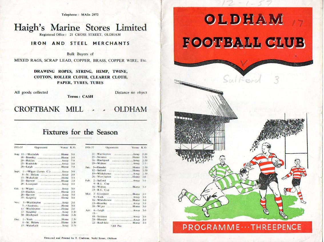 Programme cover: Oldham v Salford, 12 January 1957