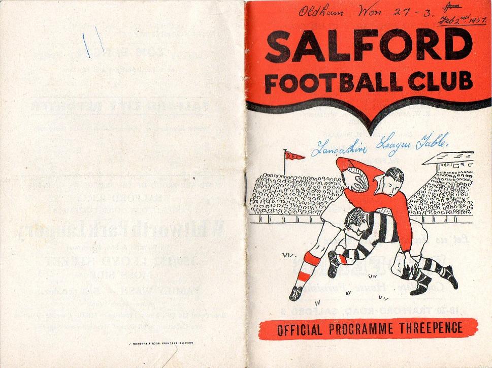 Programme cover: Oldham v Salford, 2 February 1957