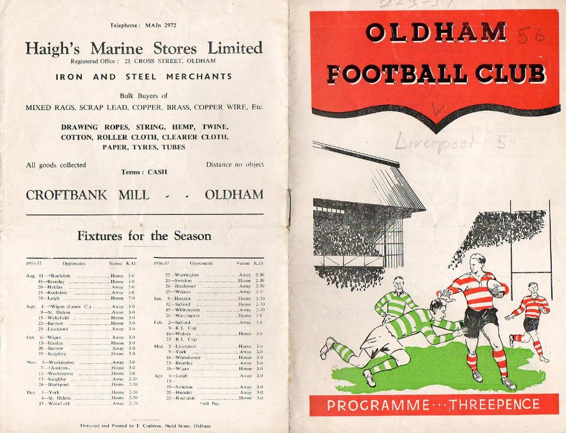 Programme cover: Oldham v Liverpool City, 2 March 1957