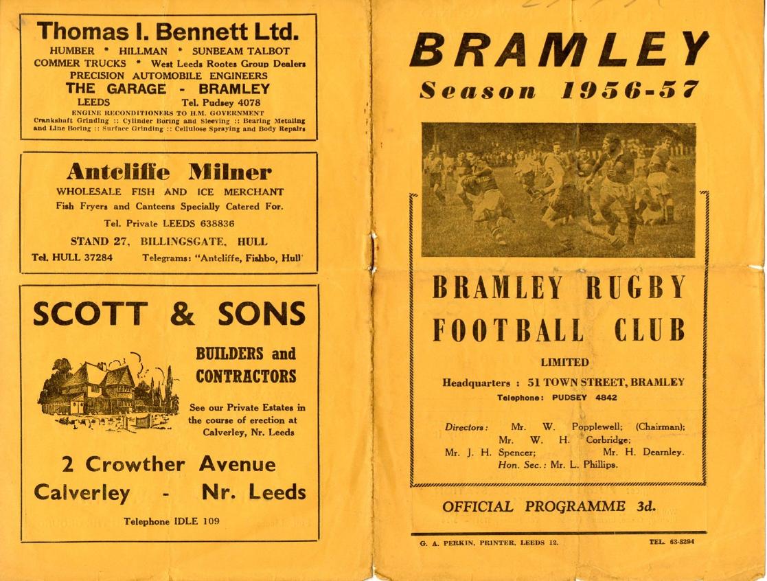 Programme cover: Oldham v Bramley, 23 March 1957