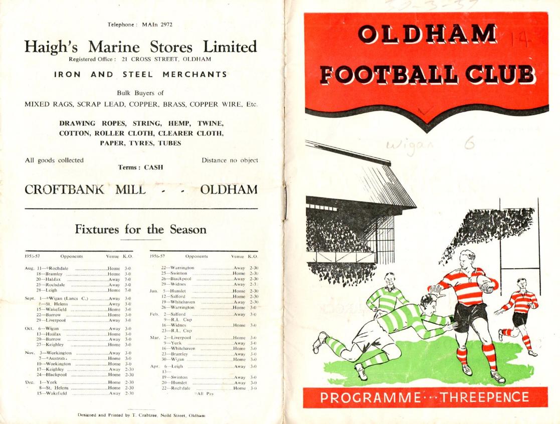 Programme cover: Oldham v Wigan, 30 March 1957
