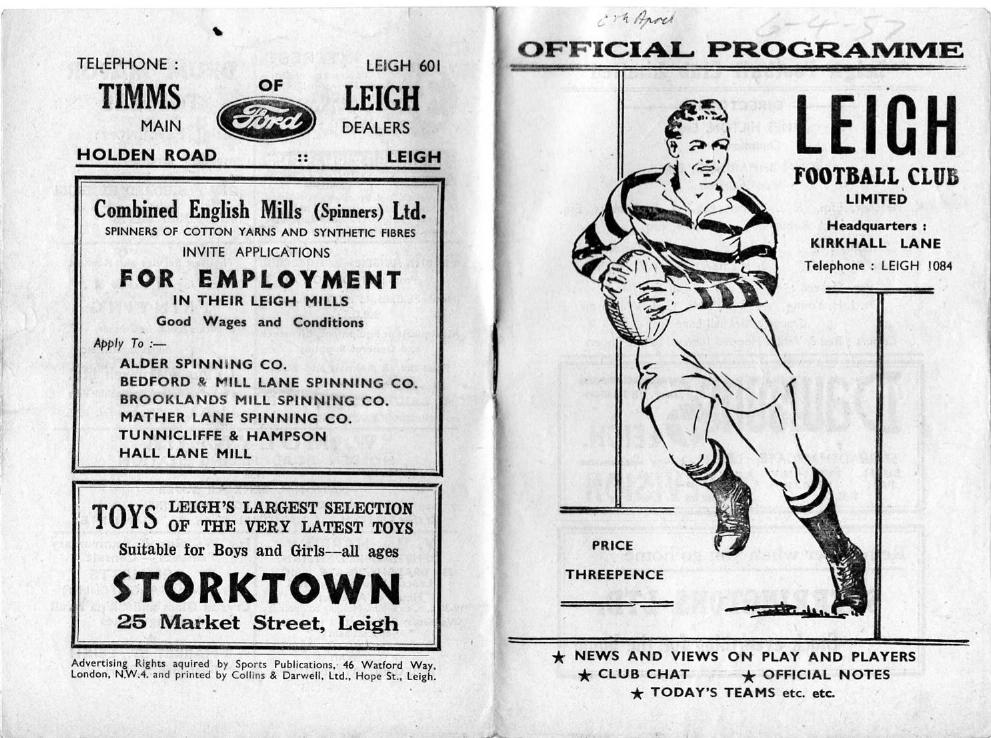 Programme cover: Oldham v Leigh, 6 April 1957