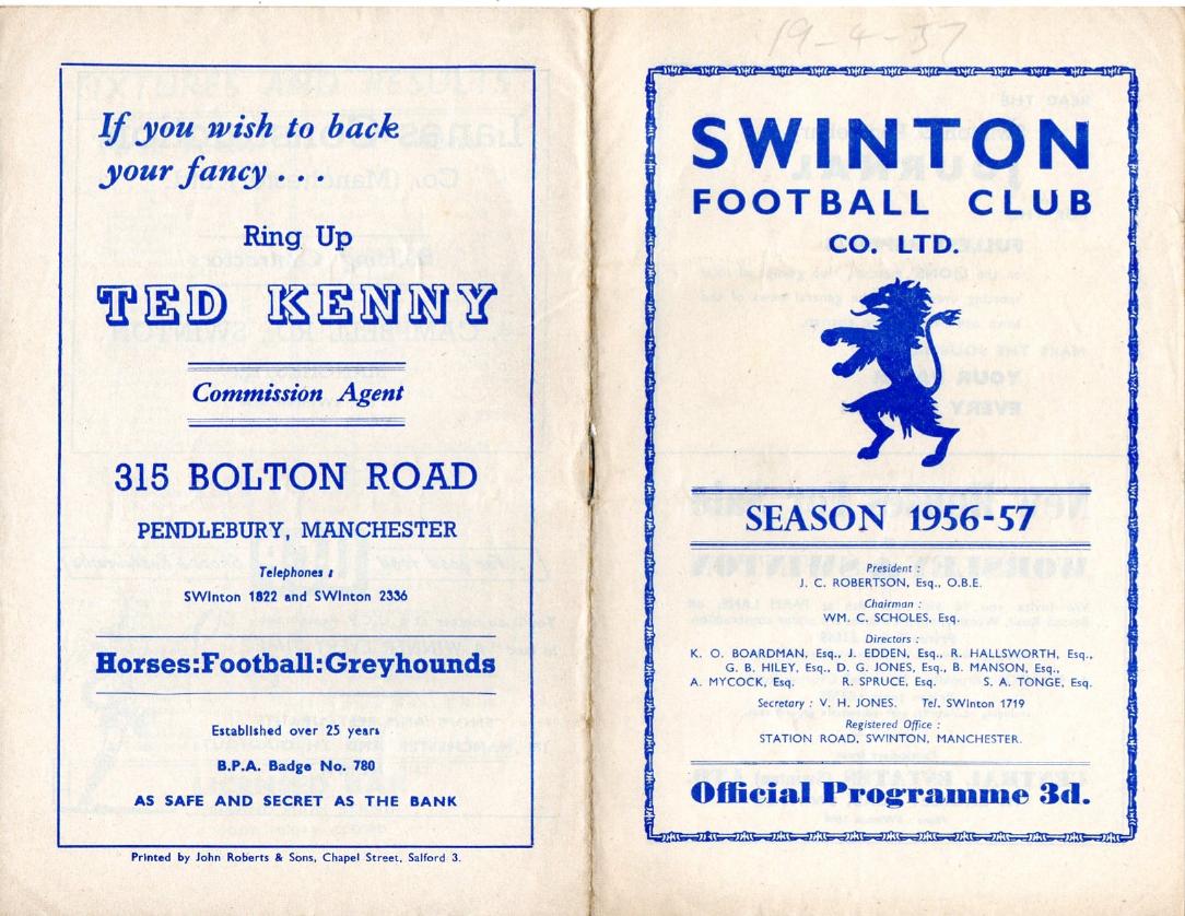 Programme cover: Oldham v Swinton, 19 April 1957