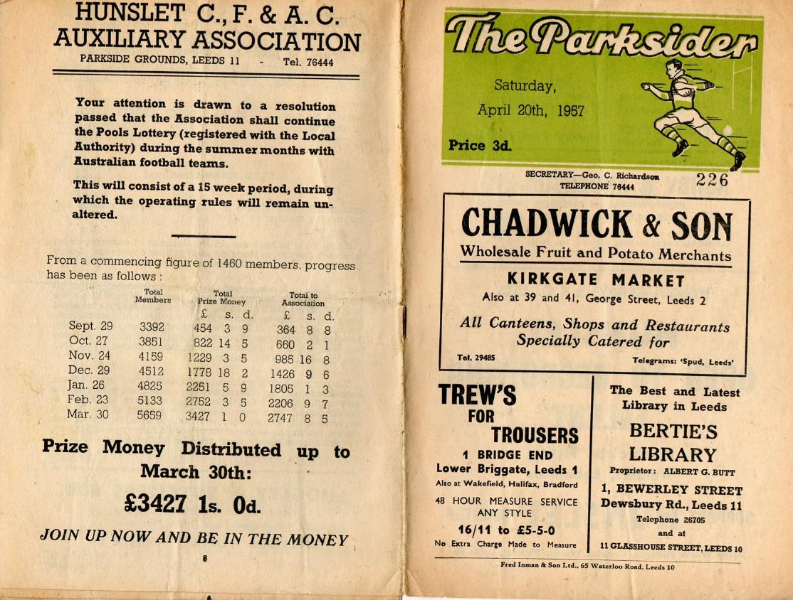 Programme cover: Oldham v Hunslet, 20 April 1957