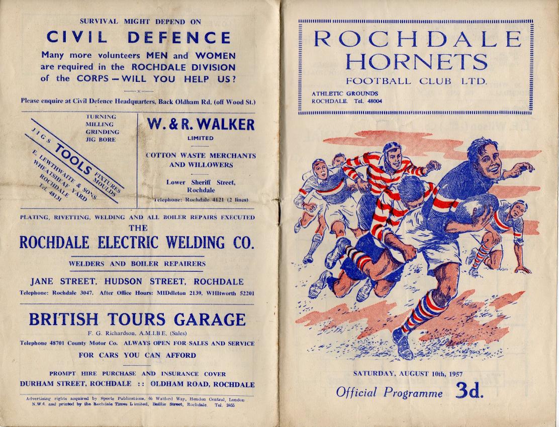 Programme cover: Oldham v Rochdale Hornets, 10 August 1957
