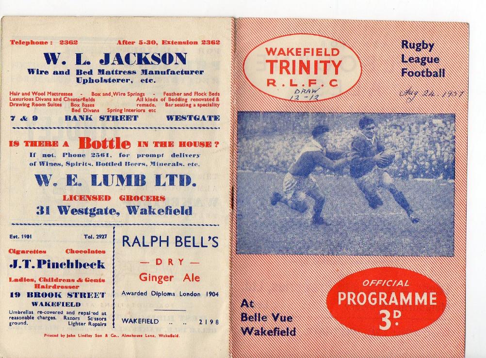 Programme cover: Oldham v Wakefield Trinity, 24 August 1957