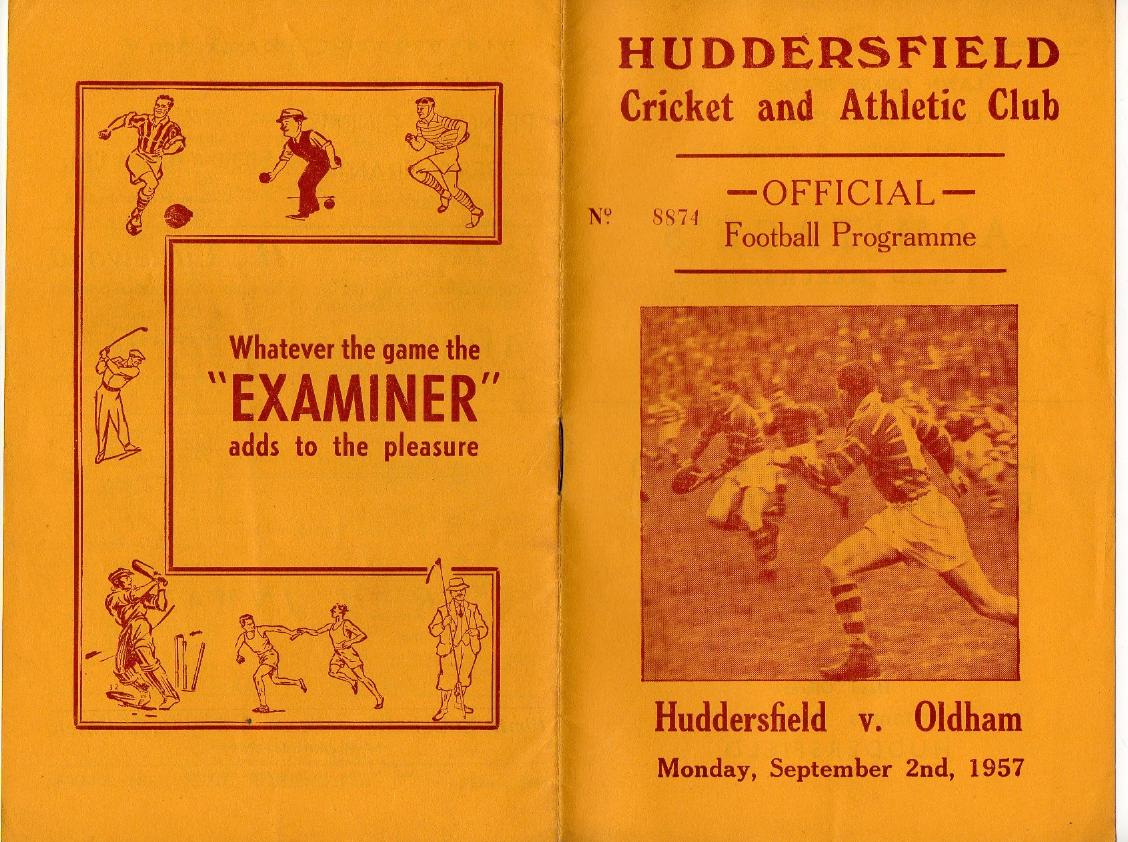 Programme cover: Oldham v Huddersfield, 2 September 1957