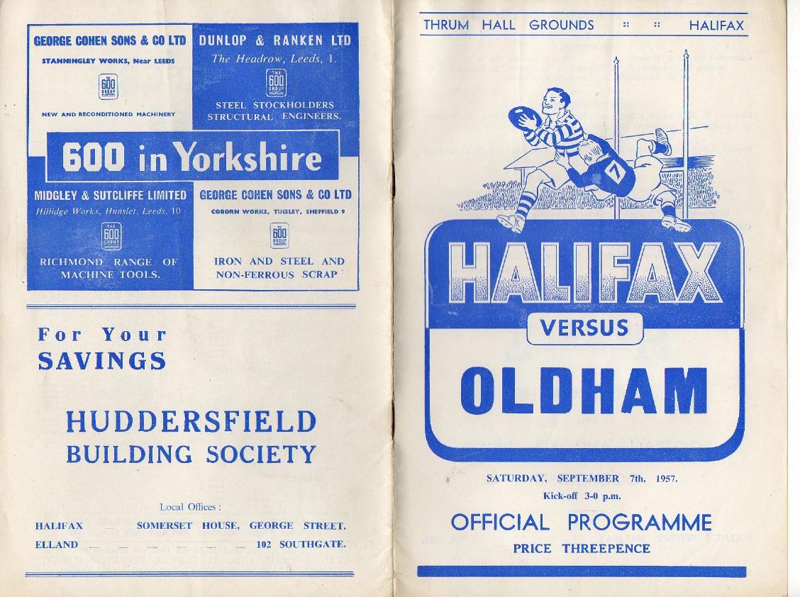 Programme cover: Oldham v Halifax, 7 September 1957