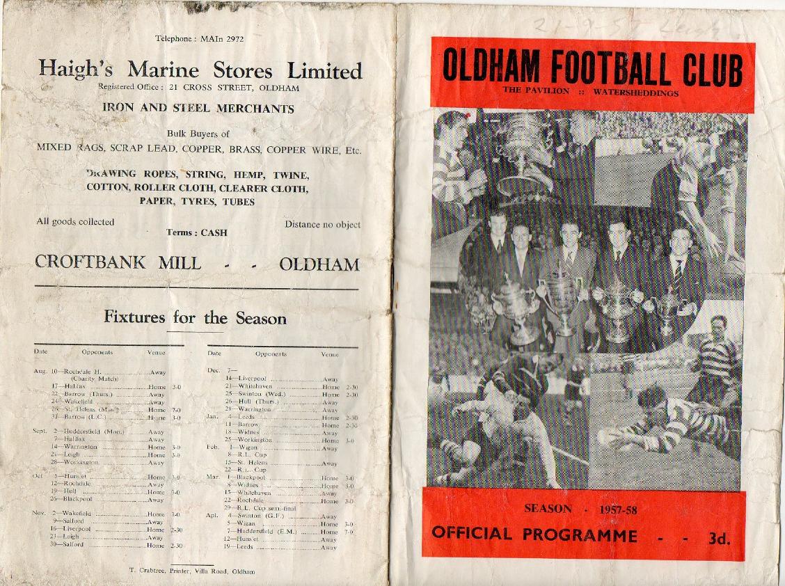 Programme cover: Oldham v Leigh, 21 September 1957