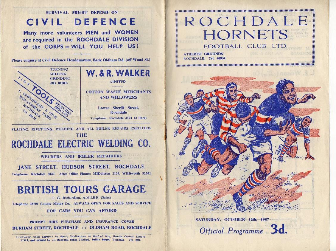 Programme cover: Oldham v Rochdale Hornets, 12 October 1957