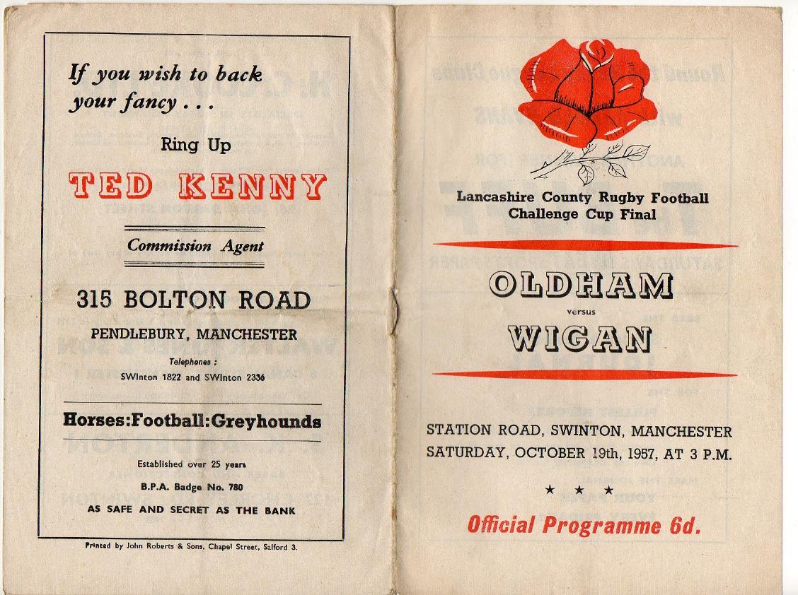 Programme cover: Oldham v Wigan, 19 October 1957