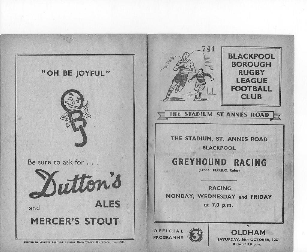 Programme cover: Oldham v Blackpool Borough, 26 October 1957