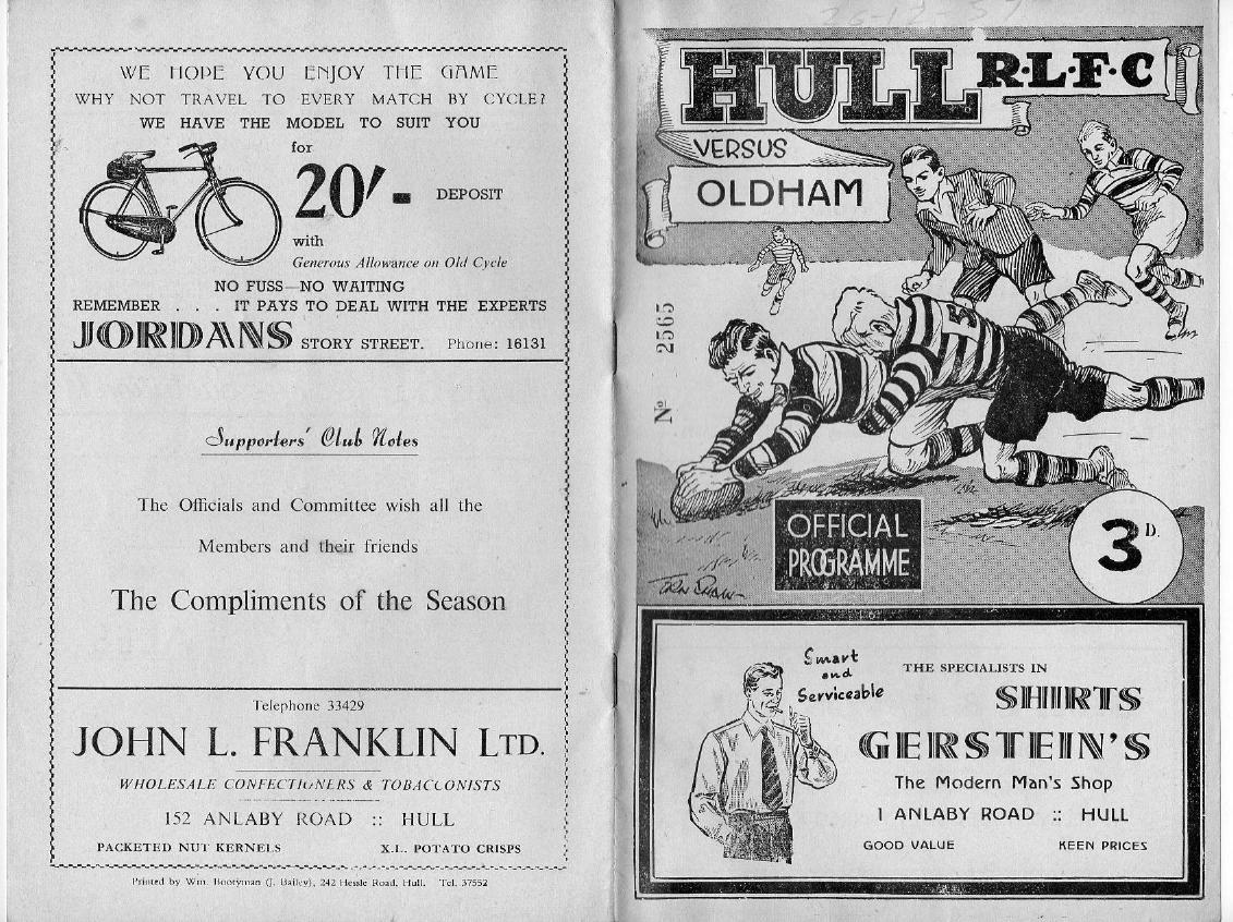 Programme cover: Oldham v Hull FC, 26 December 1957