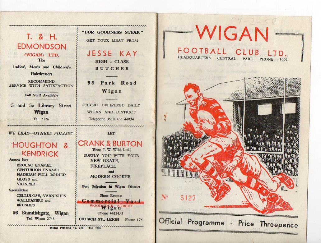 Programme cover: Oldham v Wigan, 1 February 1958