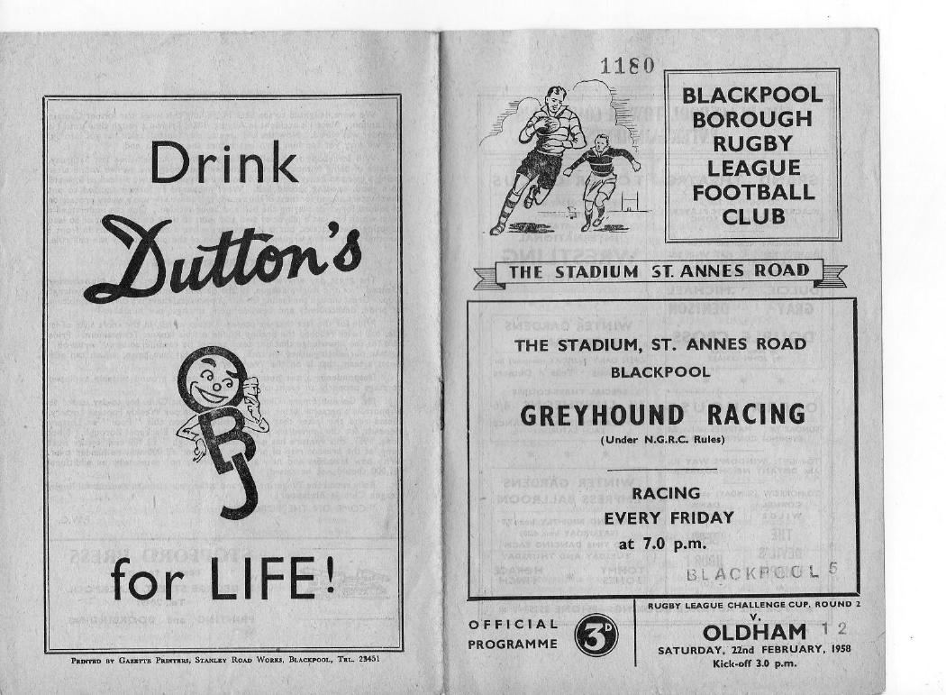 Programme cover: Oldham v Blackpool Borough, 22 February 1958