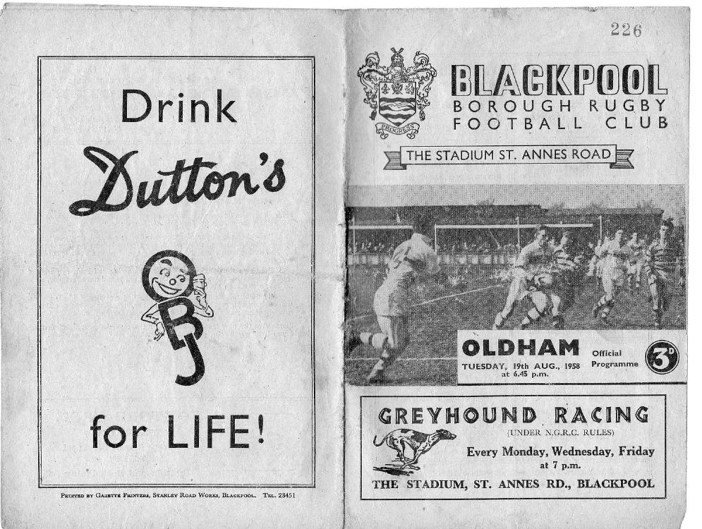 Programme cover: Oldham v Blackpool Borough, 19 August 1958
