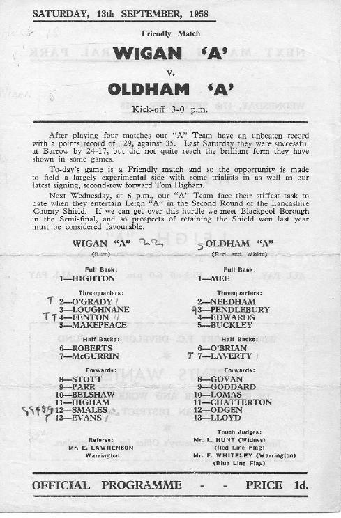 Programme cover: Oldham v Wakefield Trinity, 13 September 1958