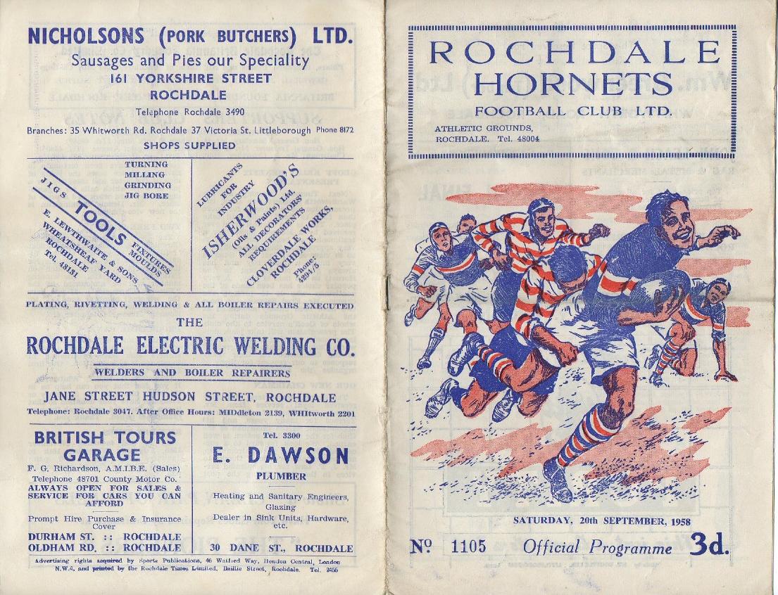 Programme cover: Oldham v Rochdale Hornets, 20 September 1958