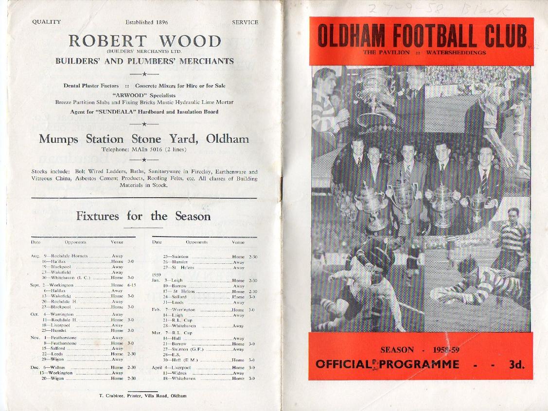 Programme cover: Oldham v Blackpool Borough, 27 September 1958