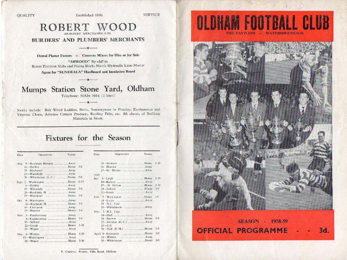 Programme cover: Oldham v Widnes, 30 September 1958