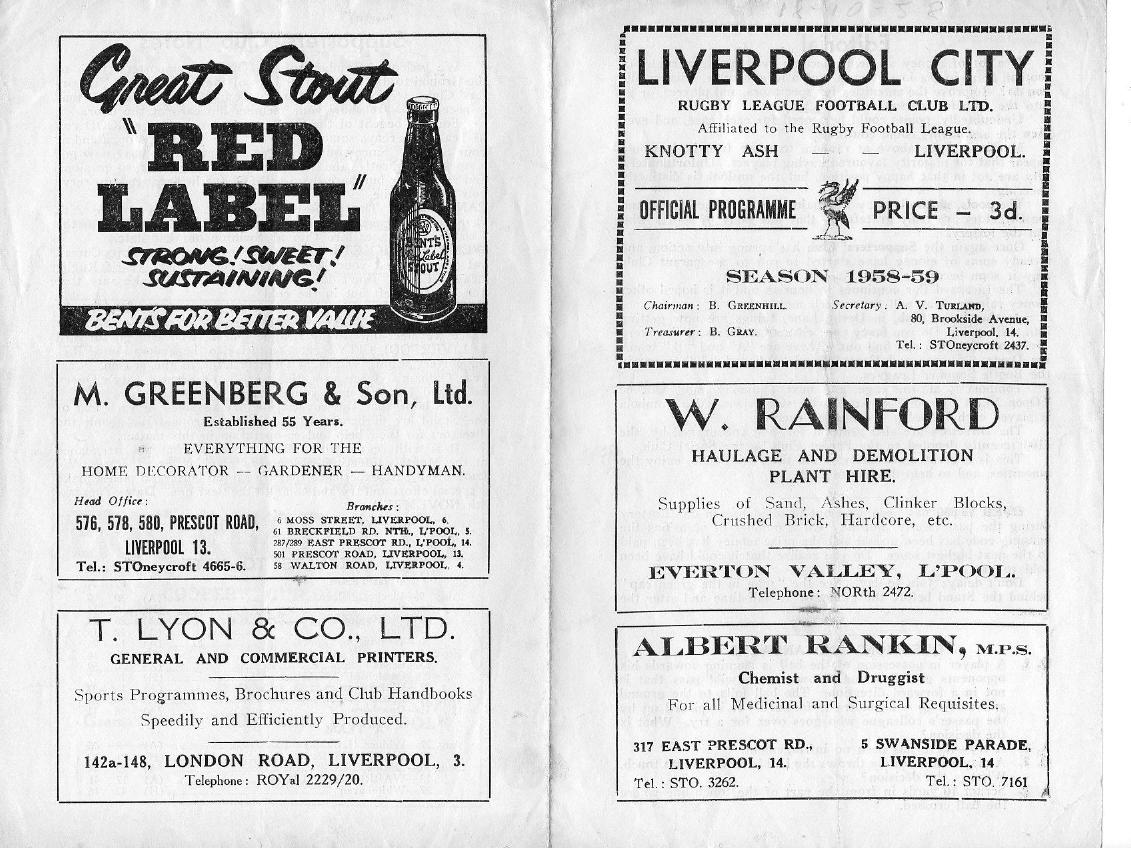 Programme cover: Oldham v Liverpool City, 18 October 1958