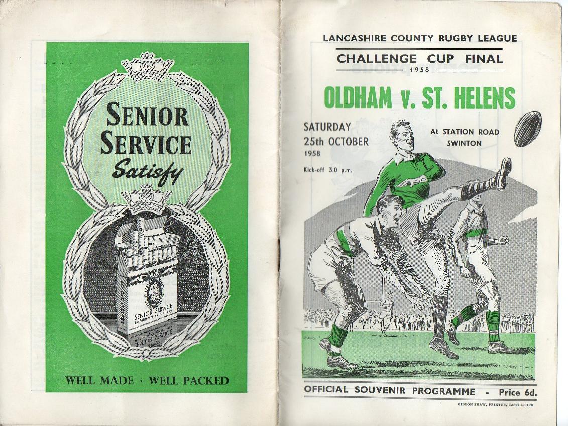 Programme cover: Oldham v St Helens, 25 October 1958