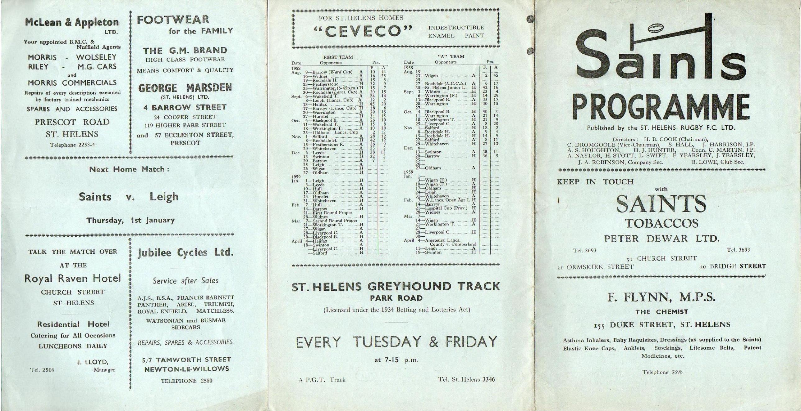 Programme cover: Oldham v St Helens, 27 December 1958