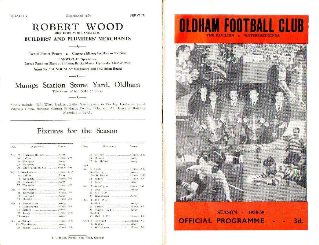 Programme cover: Oldham v Leigh, 3 January 1959