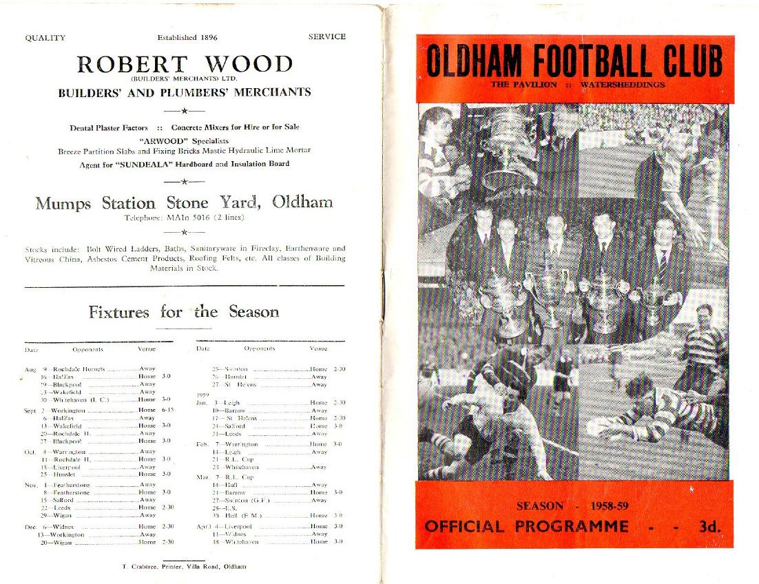 Programme cover: Oldham v Warrington, 7 February 1959