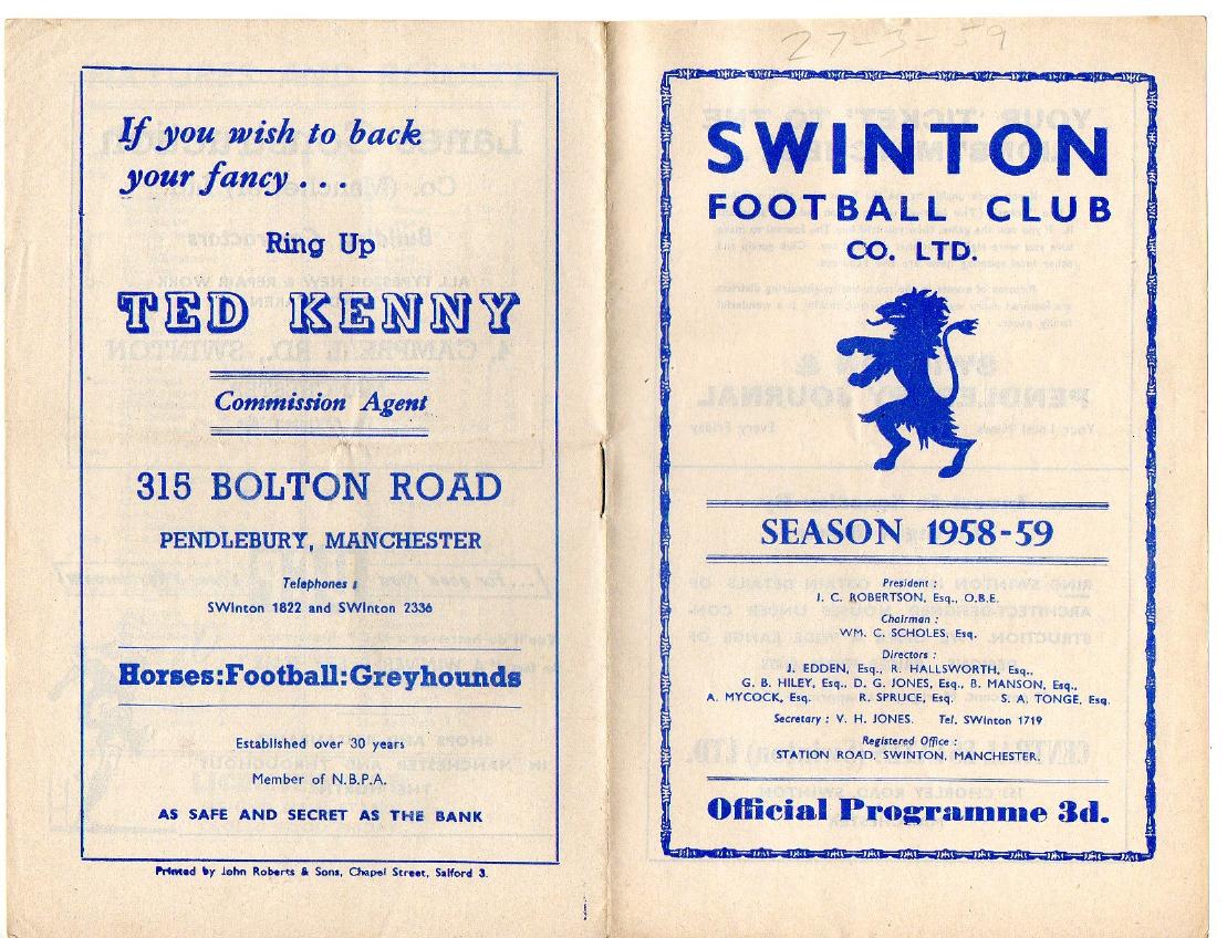 Programme cover: Oldham v Swinton, 27 March 1959