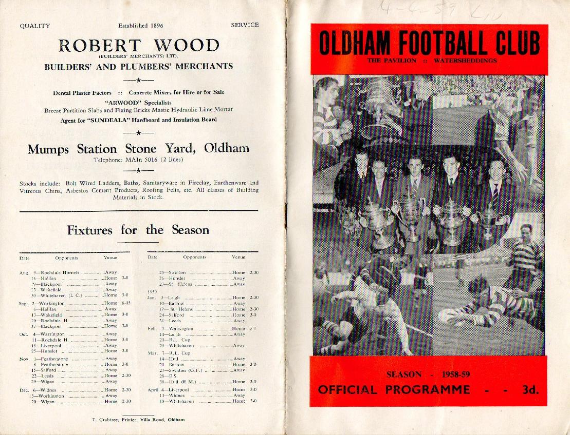 Programme cover: Oldham v Liverpool City, 4 April 1959