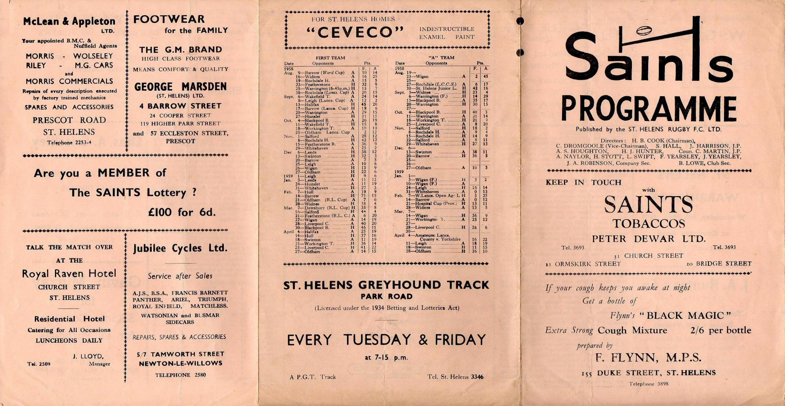 Programme cover: Oldham v St Helens, 2 May 1959