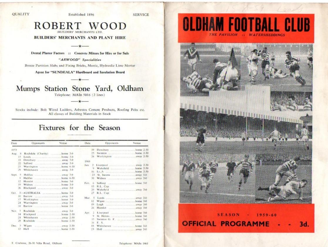 Programme cover: Oldham v Leeds, 15 August 1959