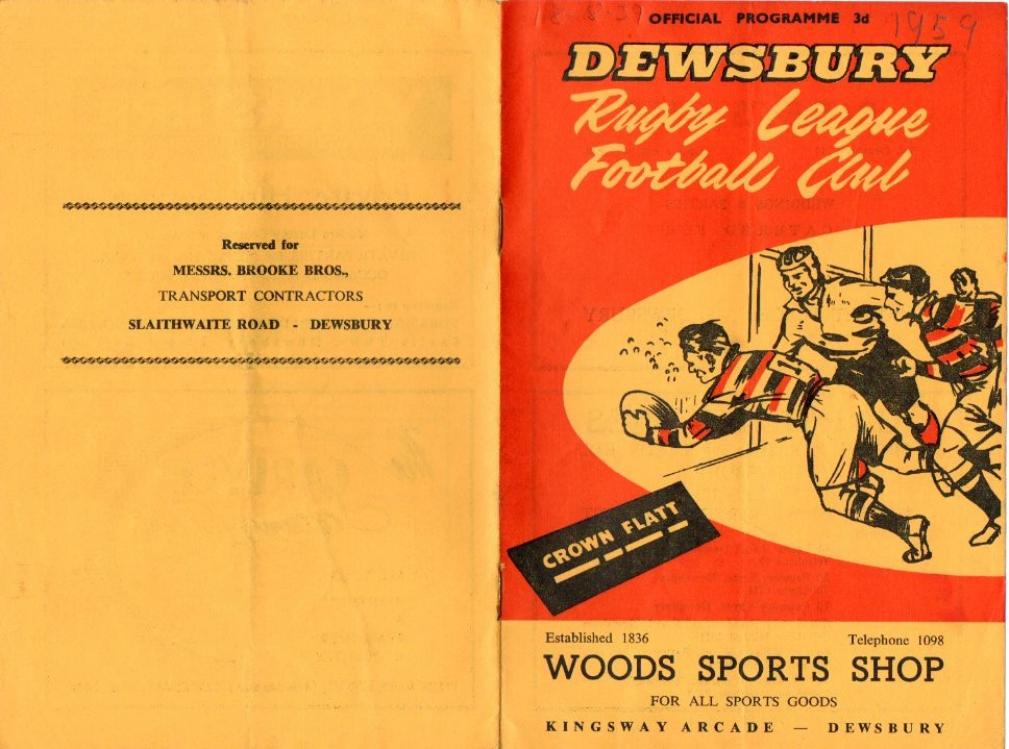 Programme cover: Oldham v Dewsbury, 18 August 1959