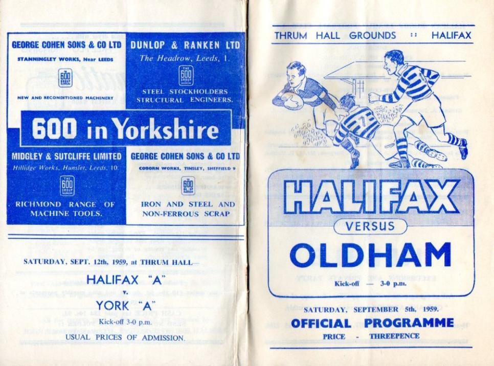 Programme cover: Oldham v Halifax, 5 September 1959