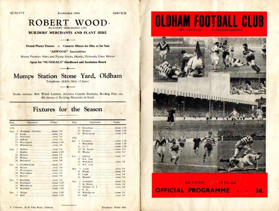Programme cover: Oldham v Halifax, 8 September 1959