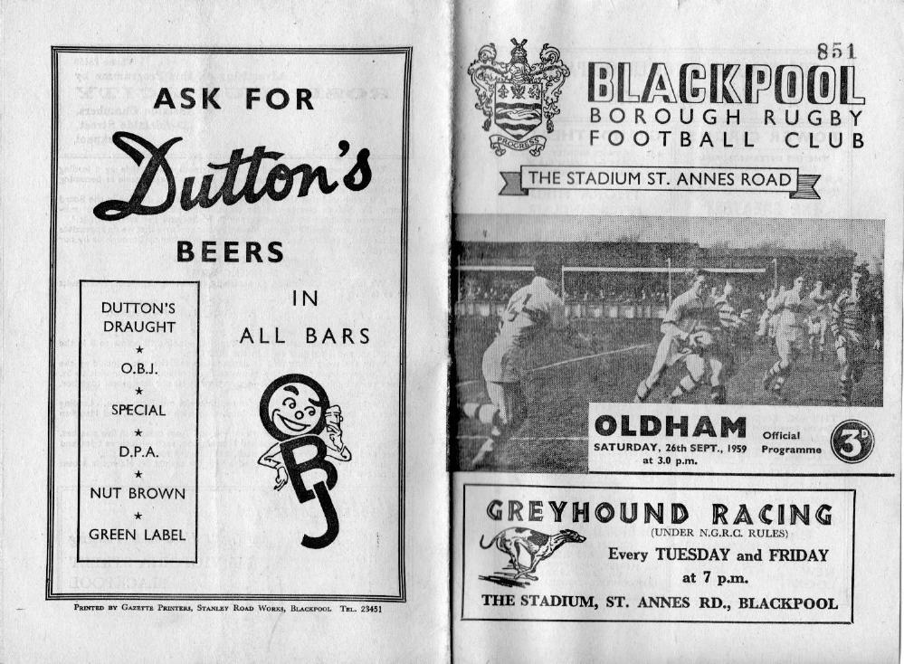 Programme cover: Oldham v Blackpool Borough, 26 September 1959
