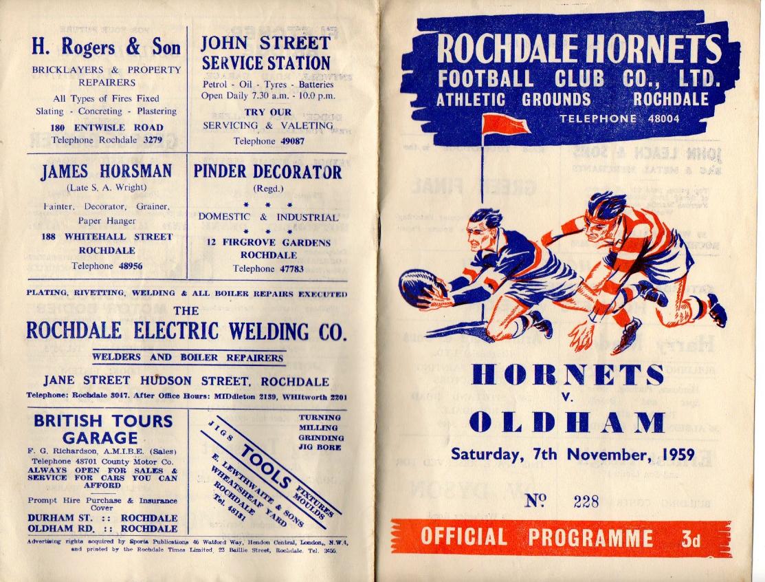 Programme cover: Oldham v Rochdale Hornets, 7 November 1959