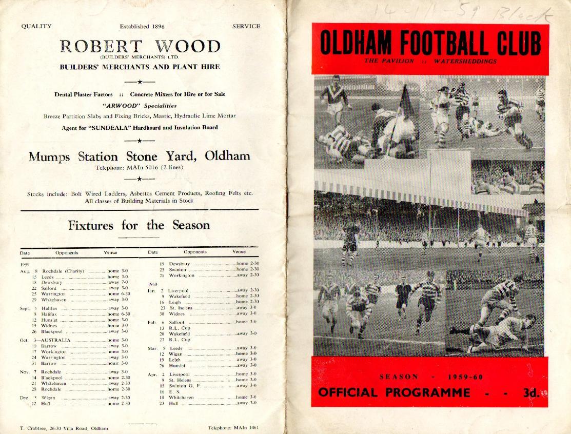 Programme cover: Oldham v Blackpool Borough, 14 November 1959