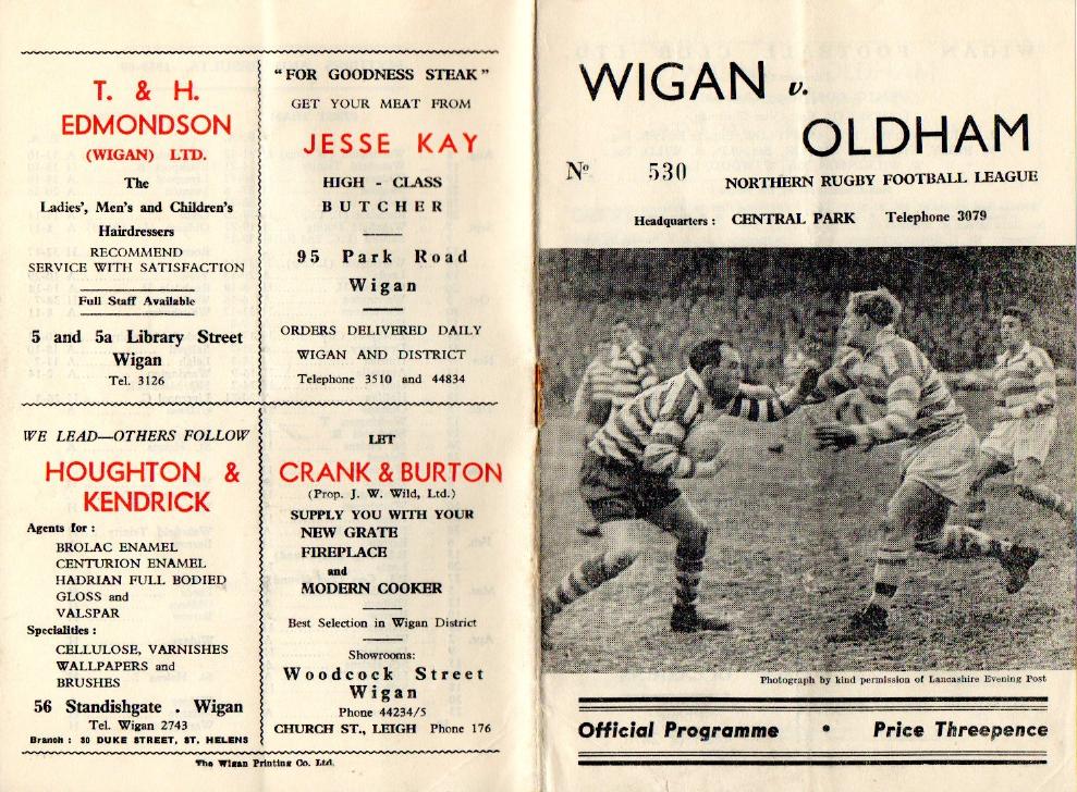 Programme cover: Oldham v Wigan, 5 December 1959