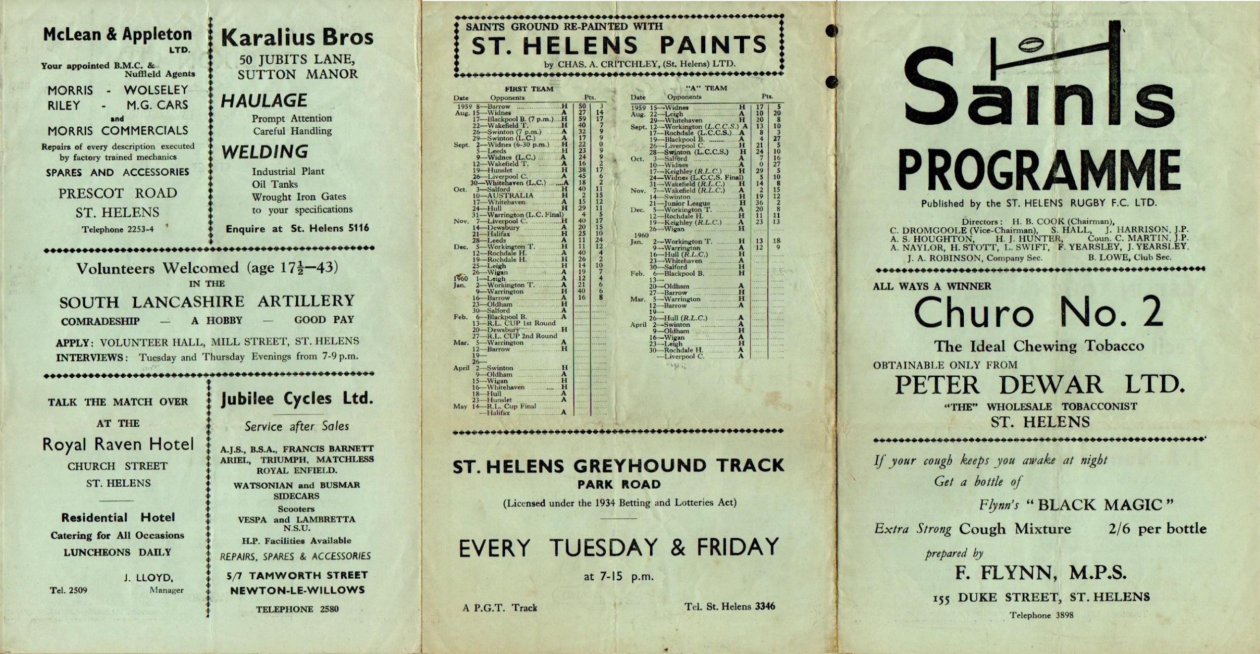 Programme cover: Oldham v St Helens, 23 January 1960
