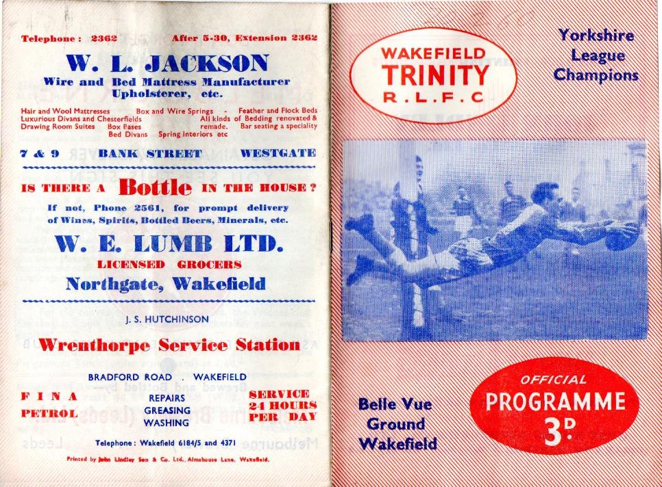 Programme cover: Oldham v Wakefield Trinity, 20 February 1960