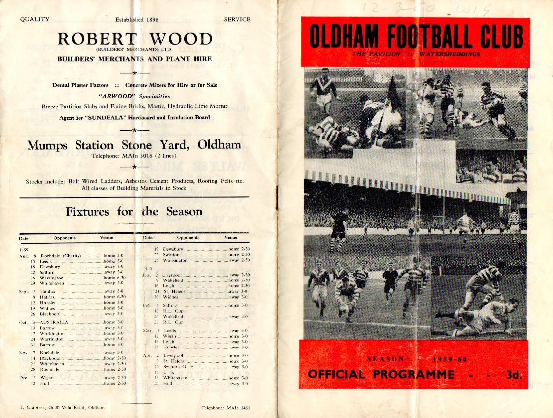 Programme cover: Oldham v Wigan, 12 March 1960