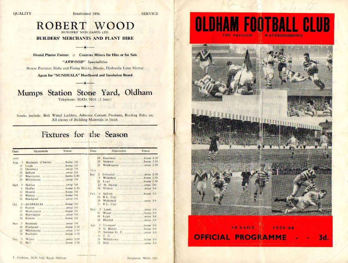 Programme cover: Oldham v Whitehaven, 18 April 1960