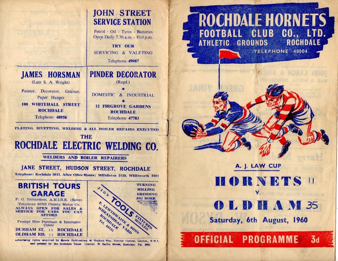 Programme cover: Oldham v Rochdale Hornets, 6 August 1960
