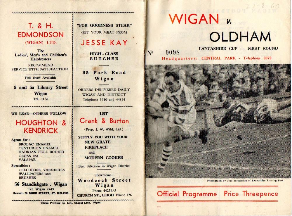Programme cover: Oldham v Wigan, 27 August 1960